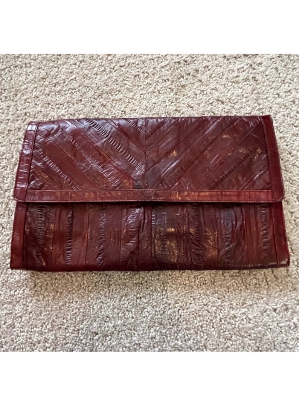 Vintage Eel Skin? Burgundy Clutch Sunco Korea Formal Exotic Prom Wedding Soft